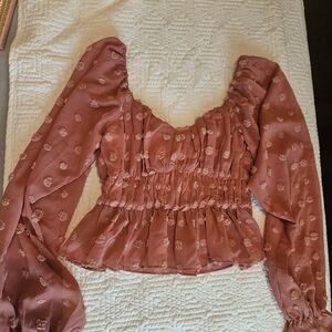 Altar'd State Pink Puff Sleeve Smocked Blouse